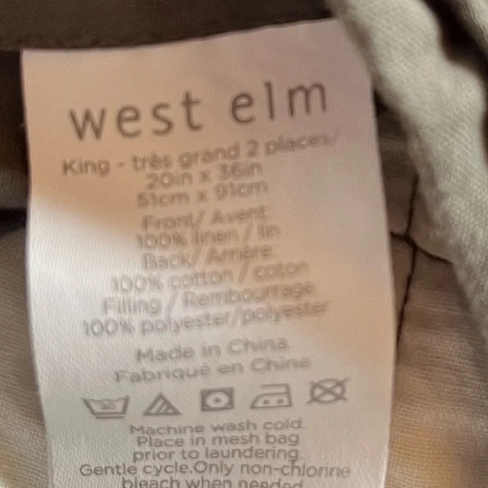 Set of 2: West Elm Linen Quilted Pillow Shams - King Size